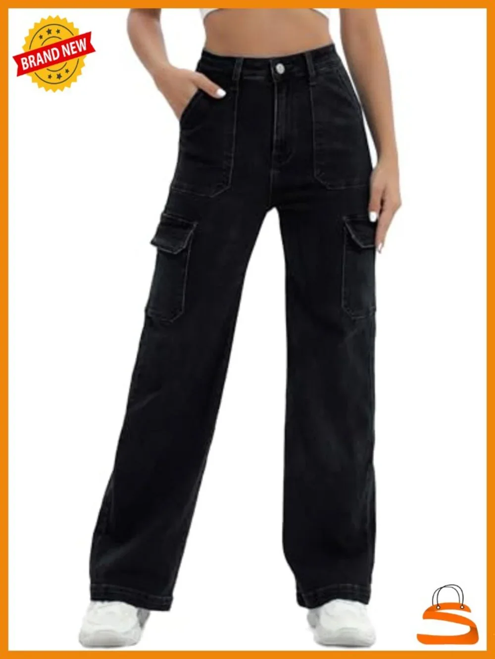 High Waist Y2K Straight Leg Cargo Jeans Stretchy Lightweight